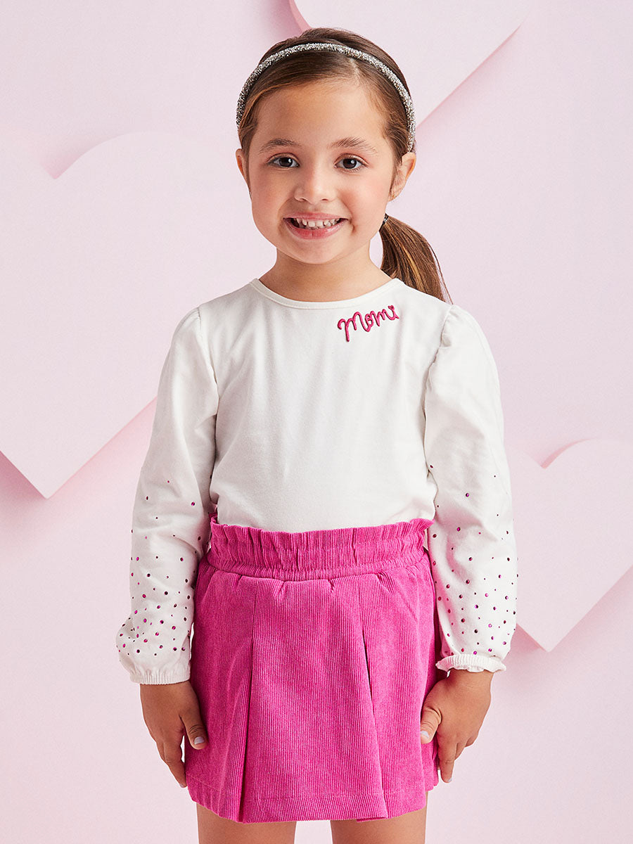 Conjunto Infantil Momi Inverno Shorts Saia e Blusa Strass Rosa