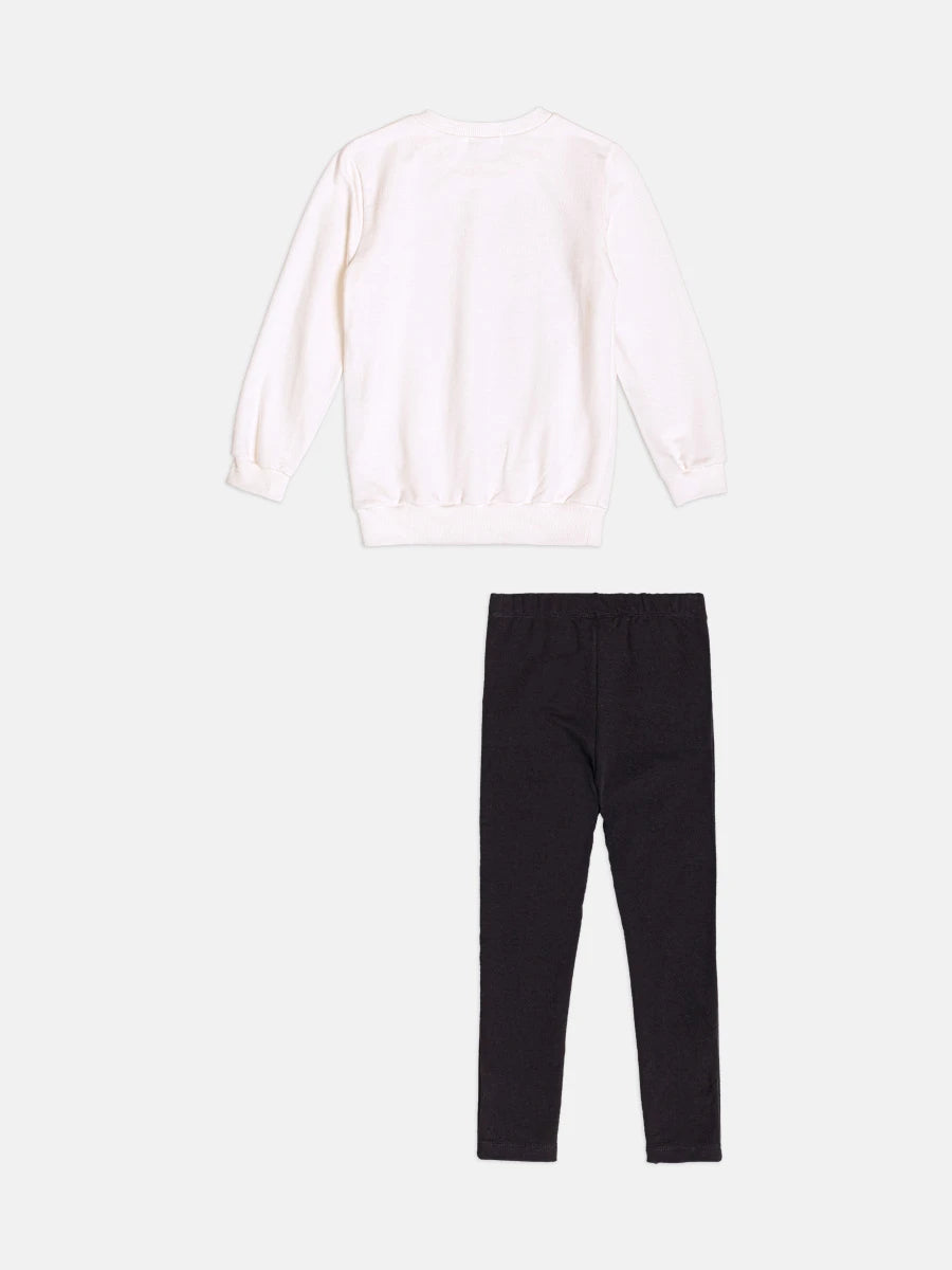 Conjunto Infantil Momi Inverno com Calça Legging e Moletom sem Flanela Branco Country Bear