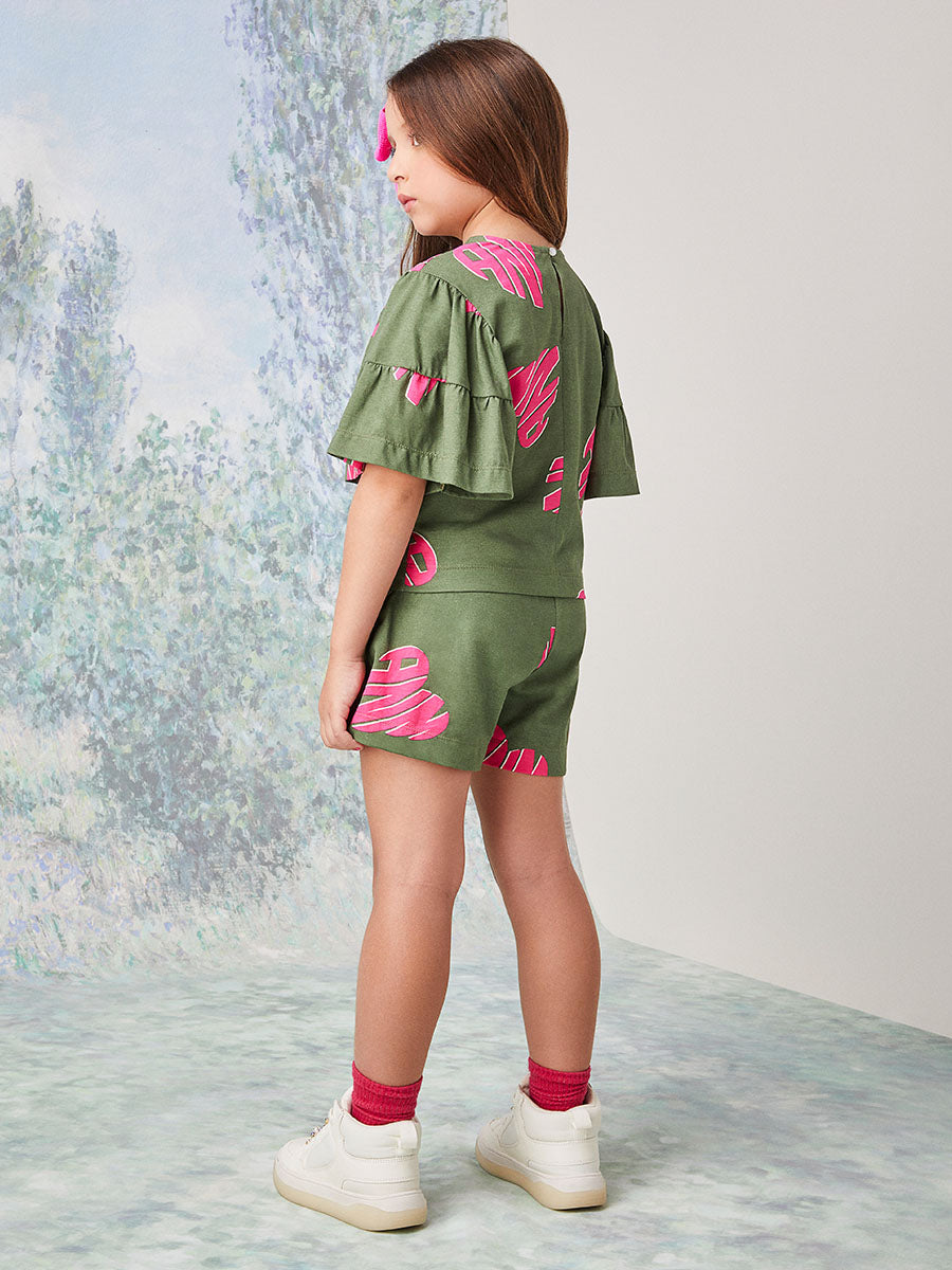Conjunto Infantil Animê Inverno Shorts e Blusa Verde