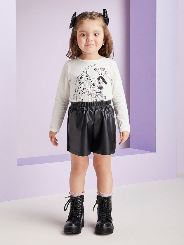 Conjunto Infantil Momi Inverno Short Preto e Blusa 101 Dálmatas