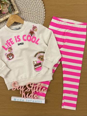 Conjunto Infantil Bimbi Inverno com Calça Legging e Moletom sem Flanela Bege Life is Cool