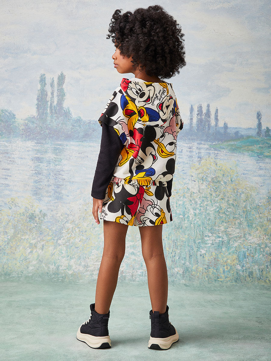 Conjunto Infantil Animê Inverno Shorts Saia e Blusa Com Capuz Mickey And Friends Disney