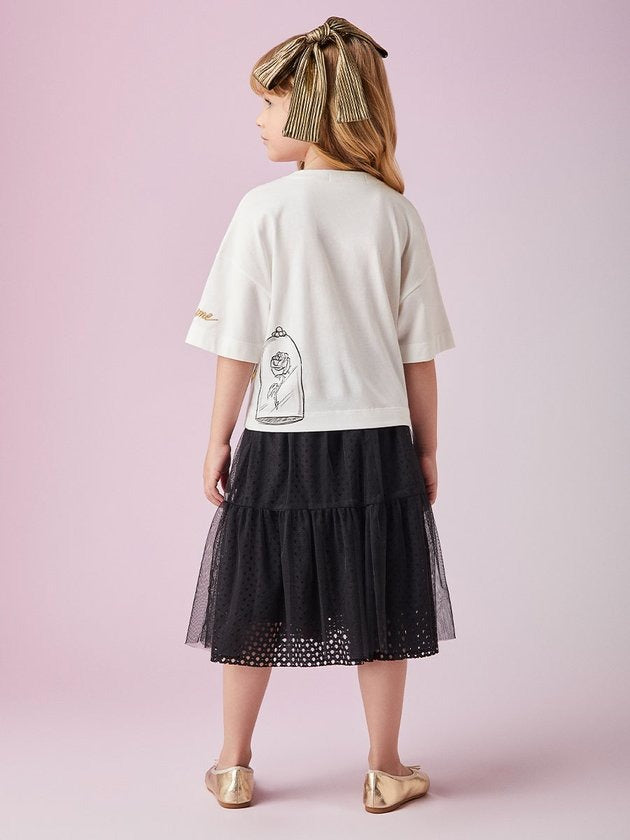 Conjunto Infantil Animê Inverno Saia Preta e Blusa Manga Curta Bella Disney