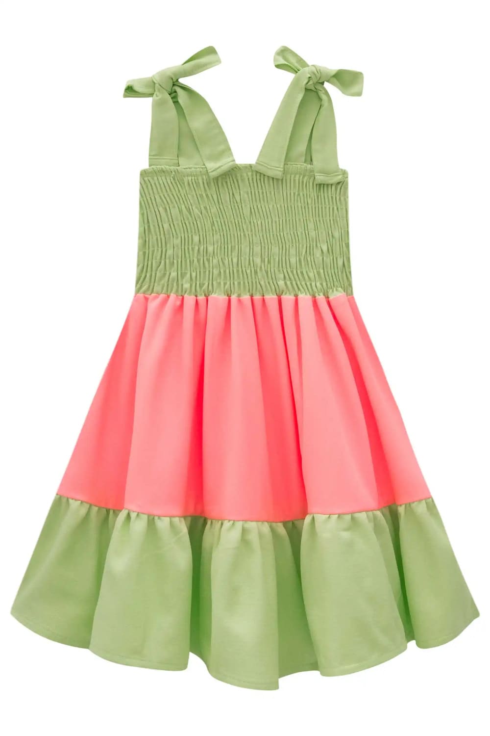 Vestido Infantil Kukie Verão Verde e Rosa Arco-íris