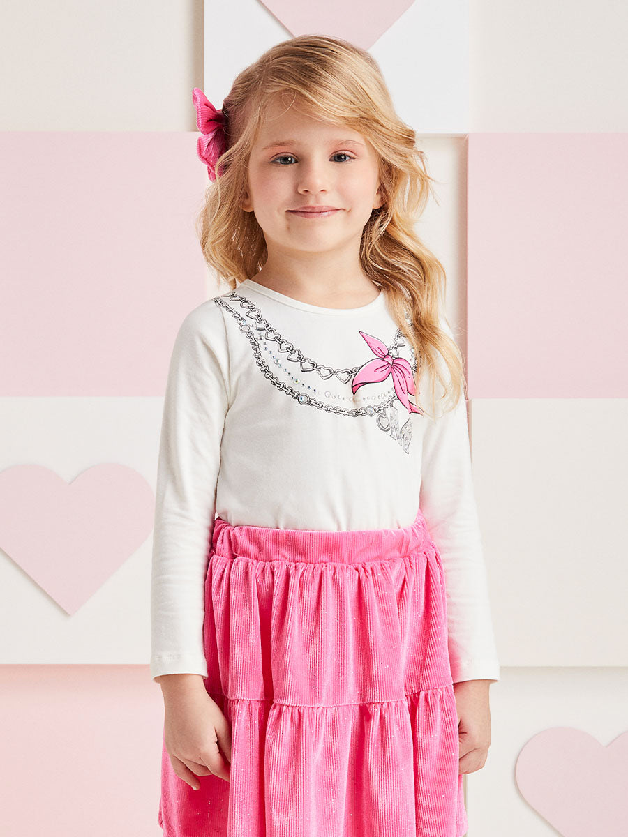 Conjunto Infantil Momi Inverno Saia Rosa e Blusa Fashion