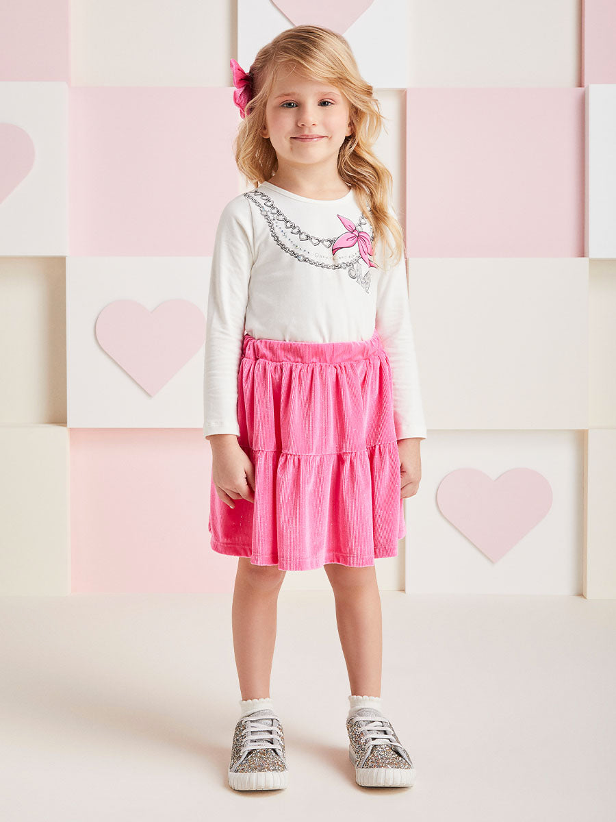 Conjunto Infantil Momi Inverno Saia Rosa e Blusa Fashion