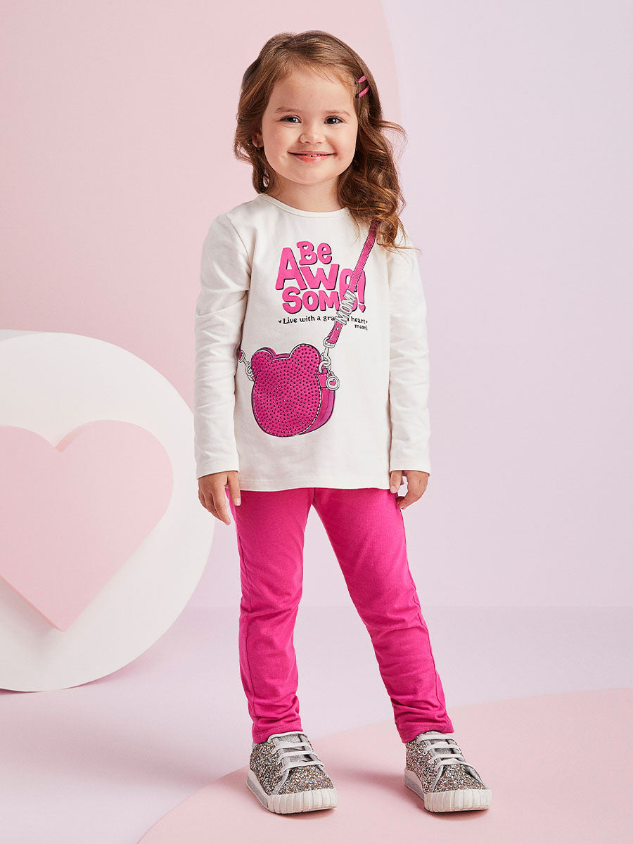 Conjunto Infantil Momi Inverno Calça Rosa e Blusa Bolsinha