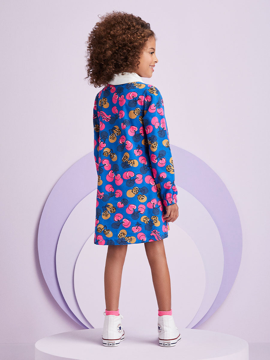 Vestido Infantil Momi Inverno Azul Cerejinha Com Pochete
