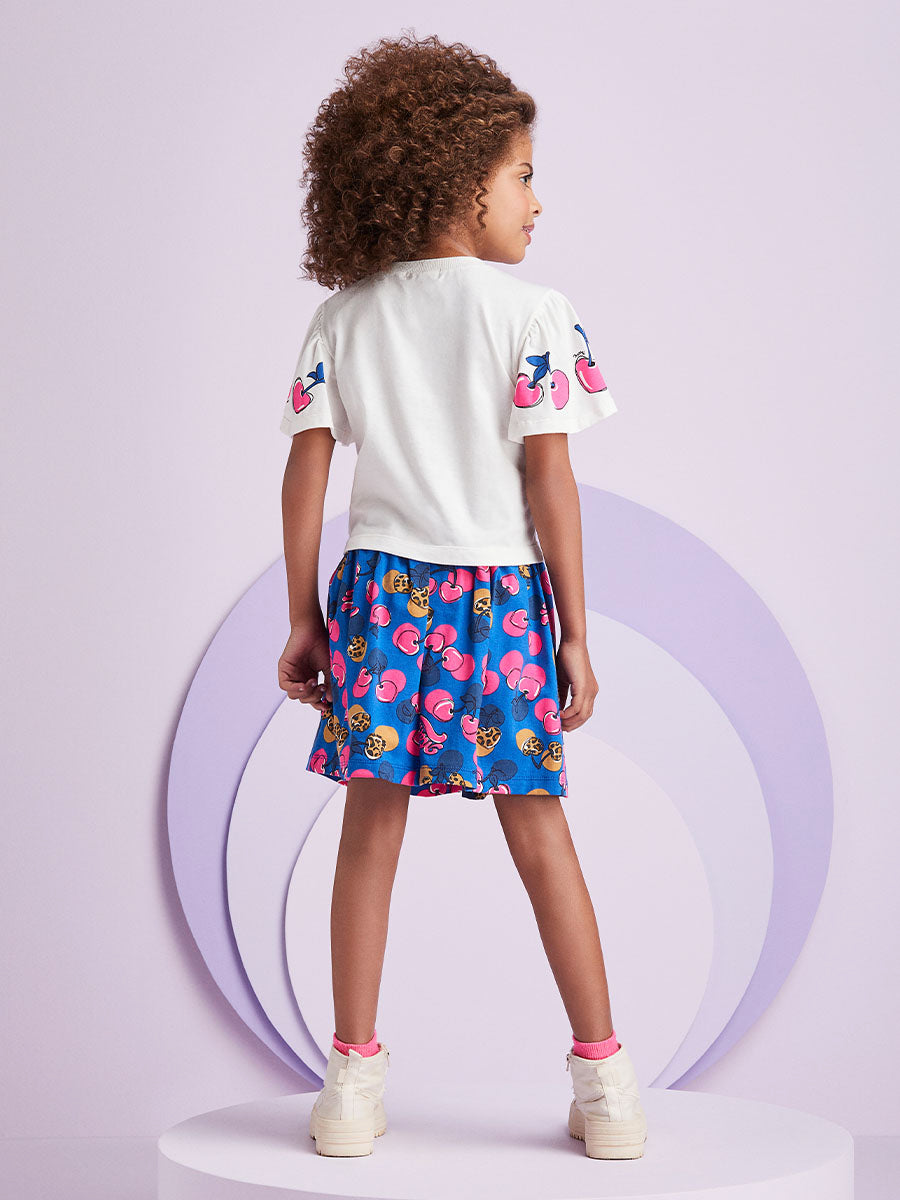 Conjunto Infantil Momi Inverno Saia e Blusa Branca Cereja