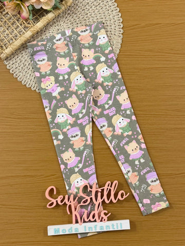 Calça Legging Infantil Kukiê Inveno Cinza Bichinhos