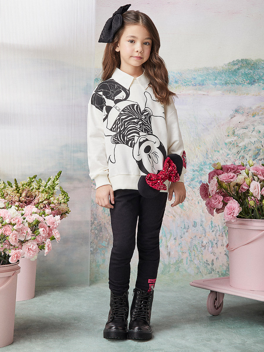 Conjunto Infantil Animê Inverno com Legging e Moletom Minnie Laço Disney