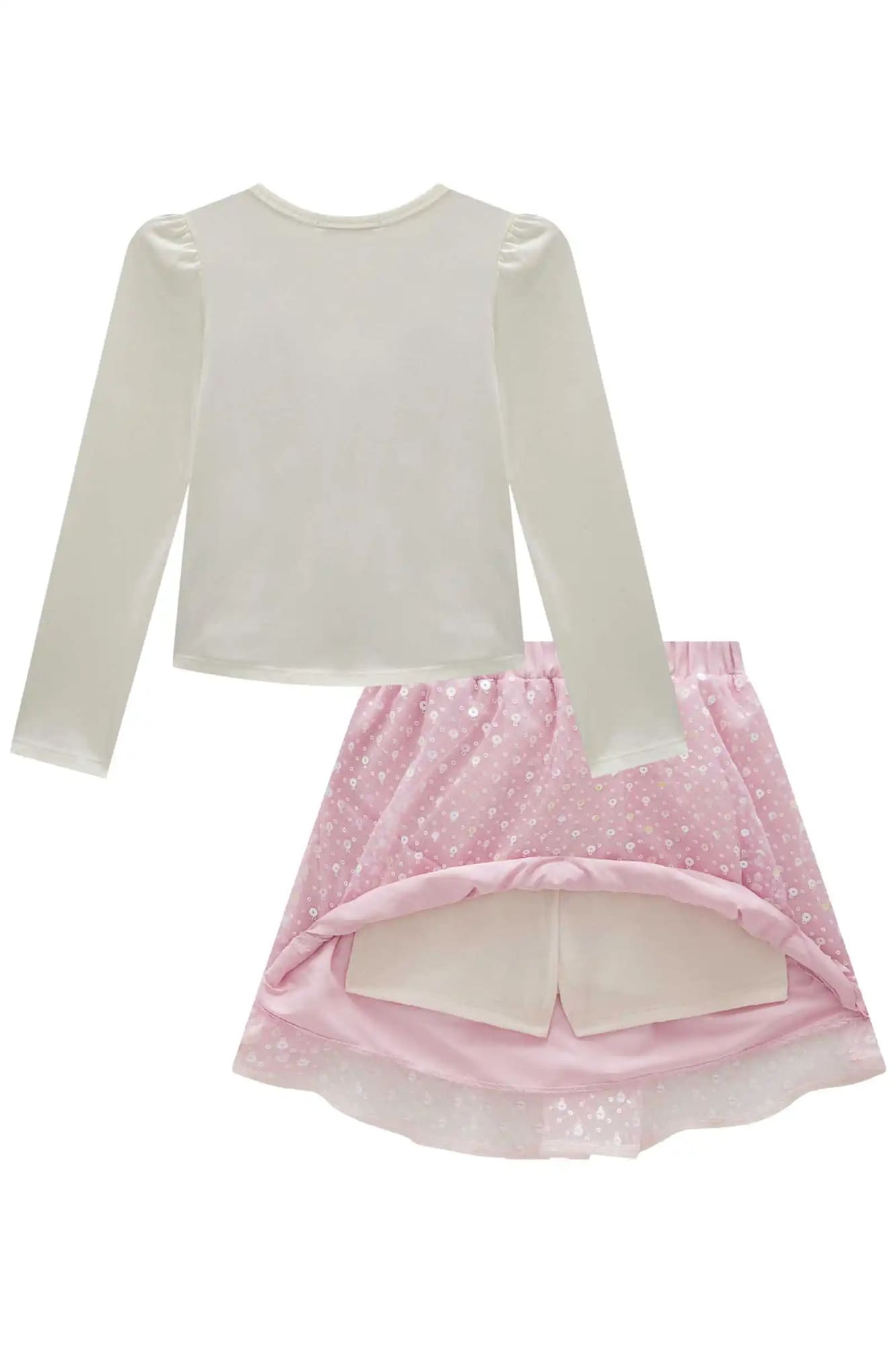 Conjunto Infantil Kukie Inverno Saia Paetê Rosa e Blusa Princesa