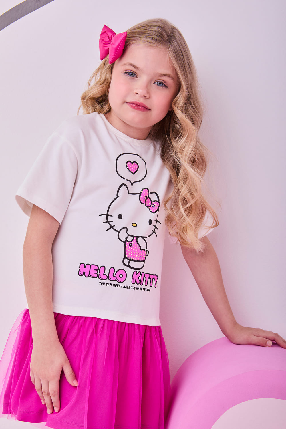 Vestido Infantil Momi Verão com Tule Rosa Hello Kitty
