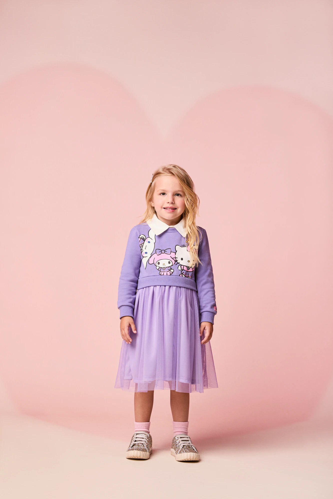 Vestido Infantil Momi Inverno Lilás com Tule Hello Kitty