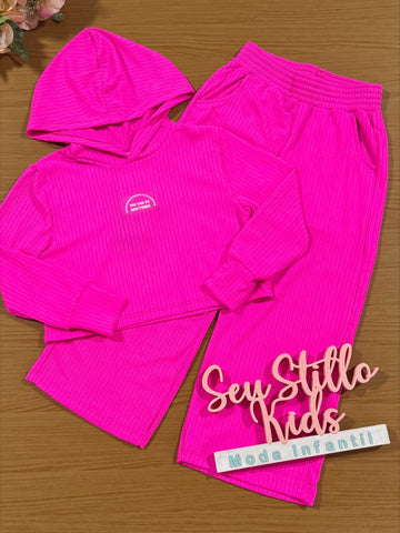 Conjunto Infantil Catavento Inverno com Calça e Blusa Pink Neon