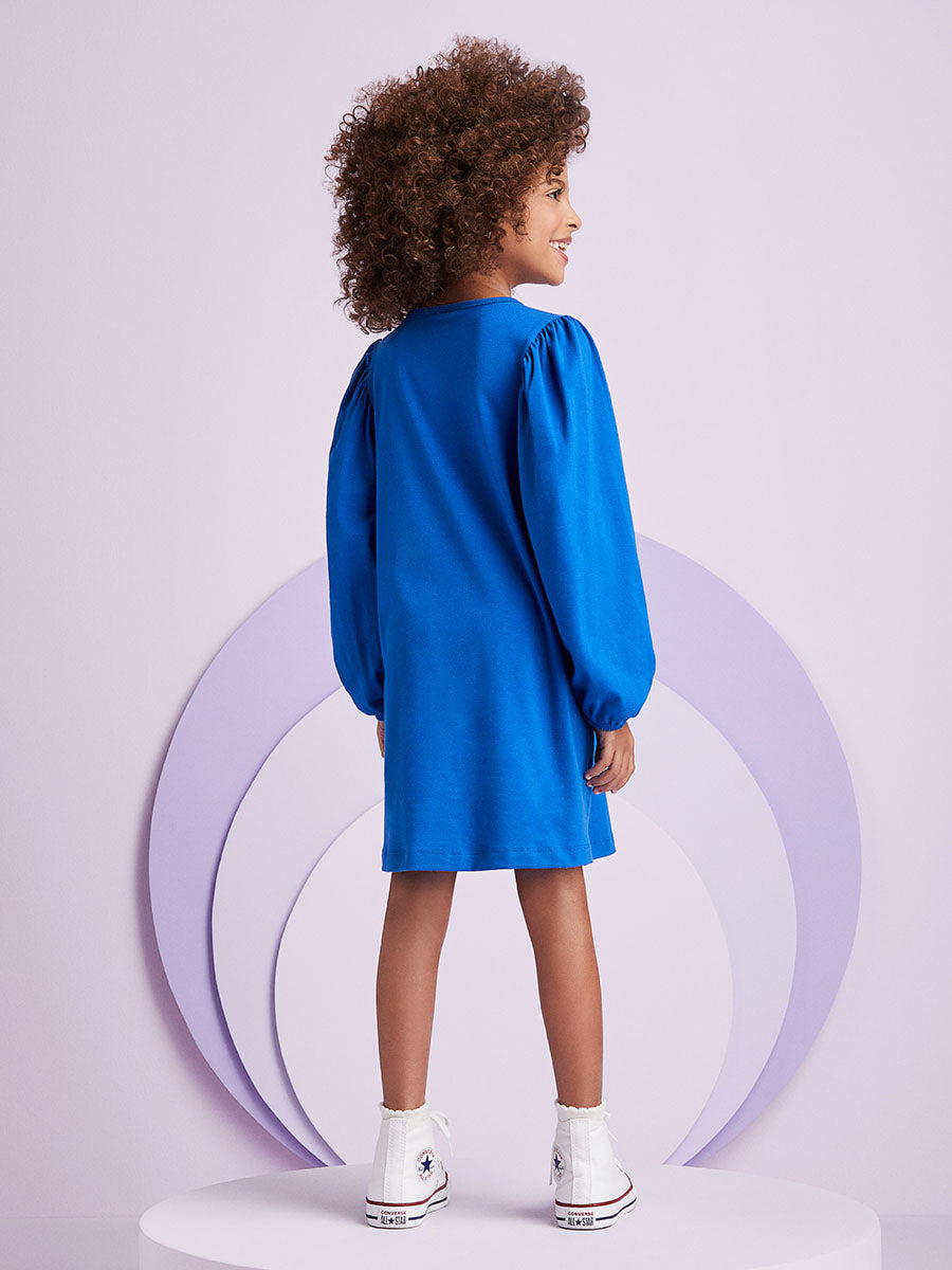 Vestido Infantil Momi Inverno Azul Bolsinha
