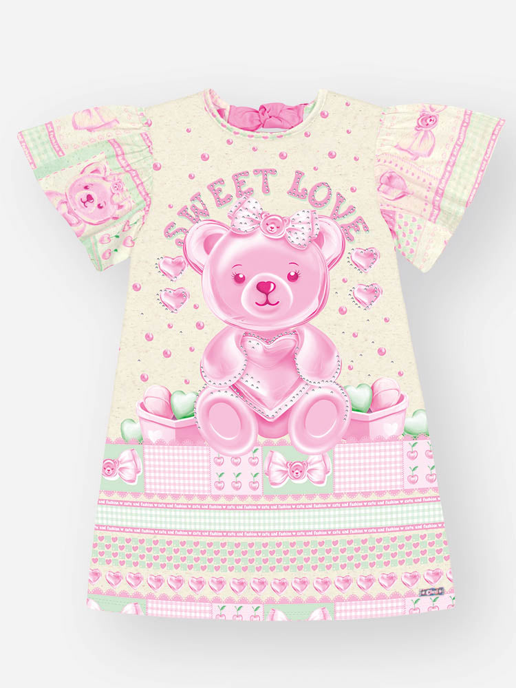 Vestido Infantil Cinti Verão Off White Ursinha Sweet Love