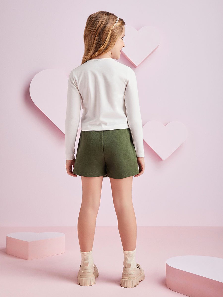 Conjunto Infantil Momi Inverno Shorts Saia Verde e Blusa Love