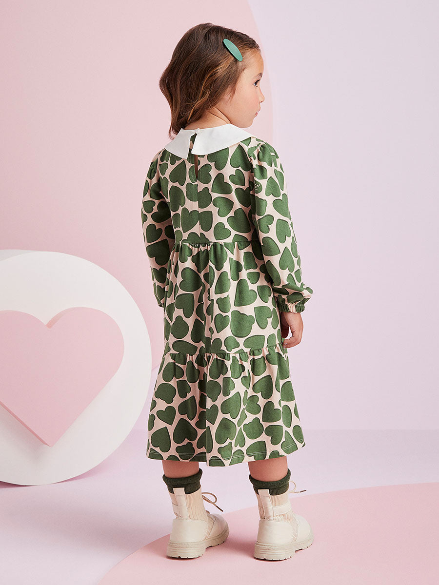 Vestido Infantil Momi Inverno Corações Verde