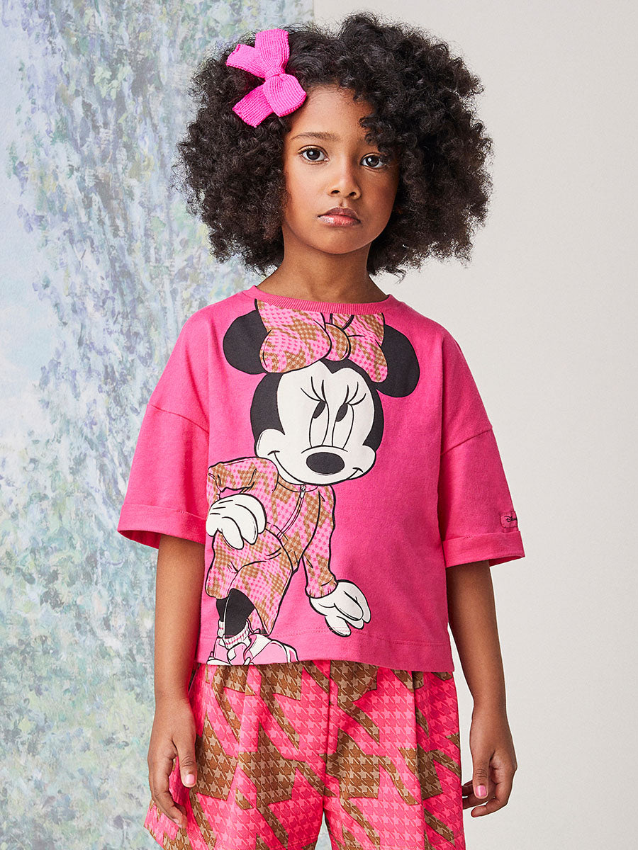 Blusa Infantil Animê Inverno Manga Curta Pink Minnie Disney