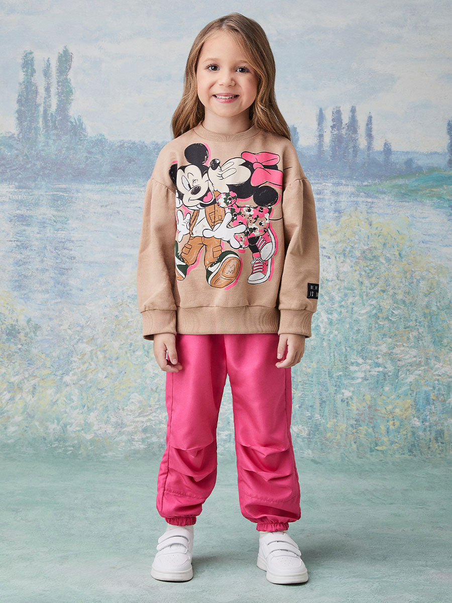 Conjunto Infantil Animê Inverno Calça Rosa e Casaco Minnie e Mickey Disney