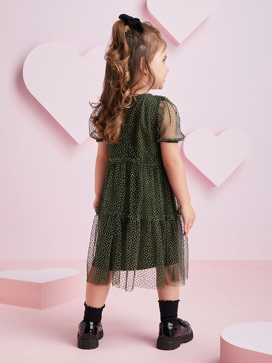 Vestido Infantil Momi Inverno Poá Verde