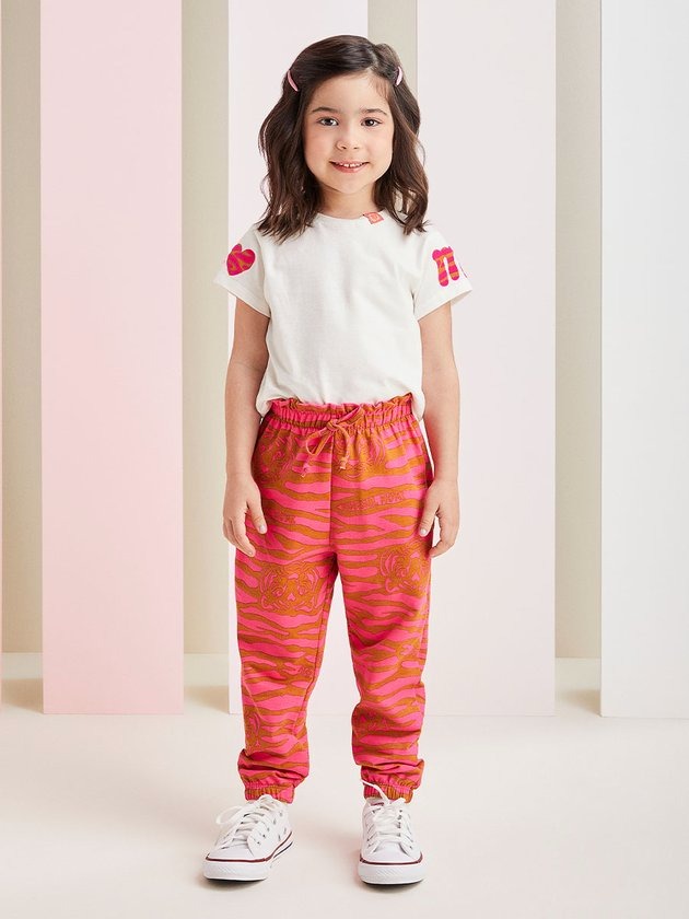 Conjunto Infantil Momi Inverno Calça Rosa Tigre e Blusa Manga Curta
