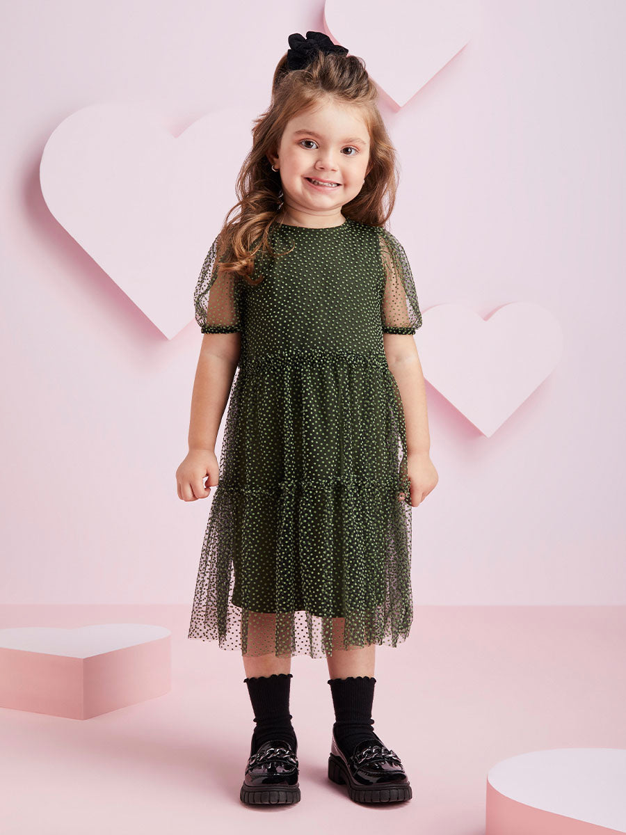 Vestido Infantil Momi Inverno Poá Verde