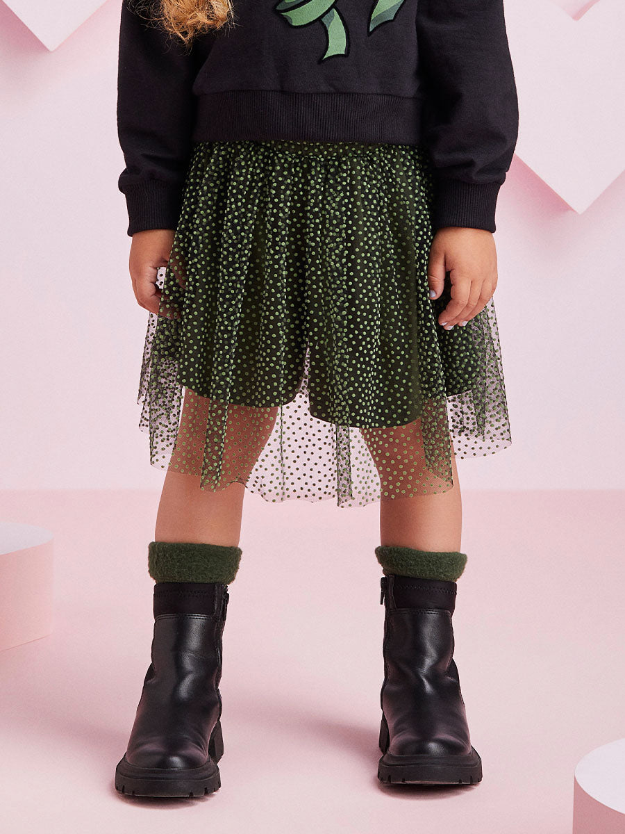 Conjunto Infantil Momi Inverno Saia e Moletom Preto Laço