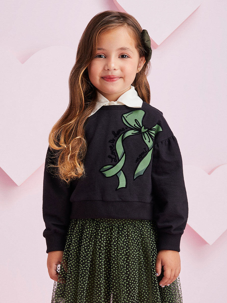 Conjunto Infantil Momi Inverno Saia e Moletom Preto Laço