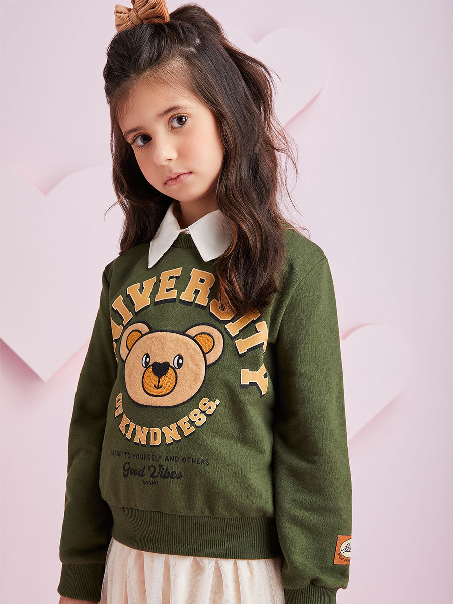 Moletom Infantil Momi Inverno Verde Militar Urso