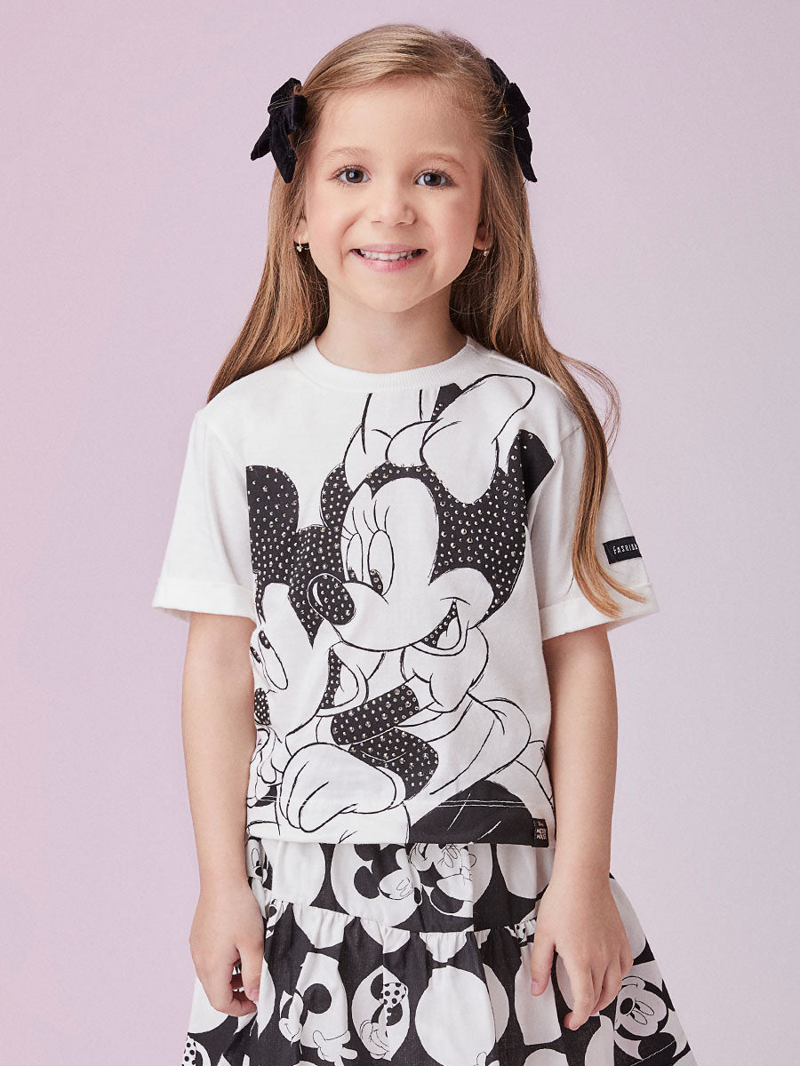 Conjunto Infantil Animê Inverno Saia e Blusa Manga Curta Mickey e Minnie
