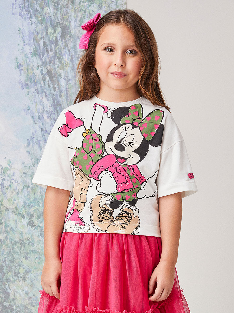 Blusa Infantil Animê Inverno Manga Curta Minnie e Daisy Disney