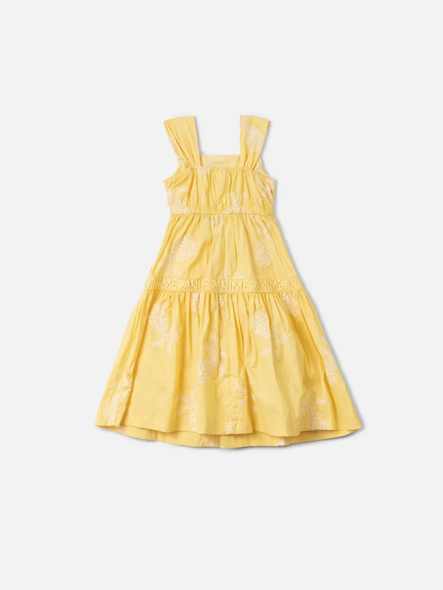 Vestido Infantil Animê Amarelo com Bordado Abacaxi