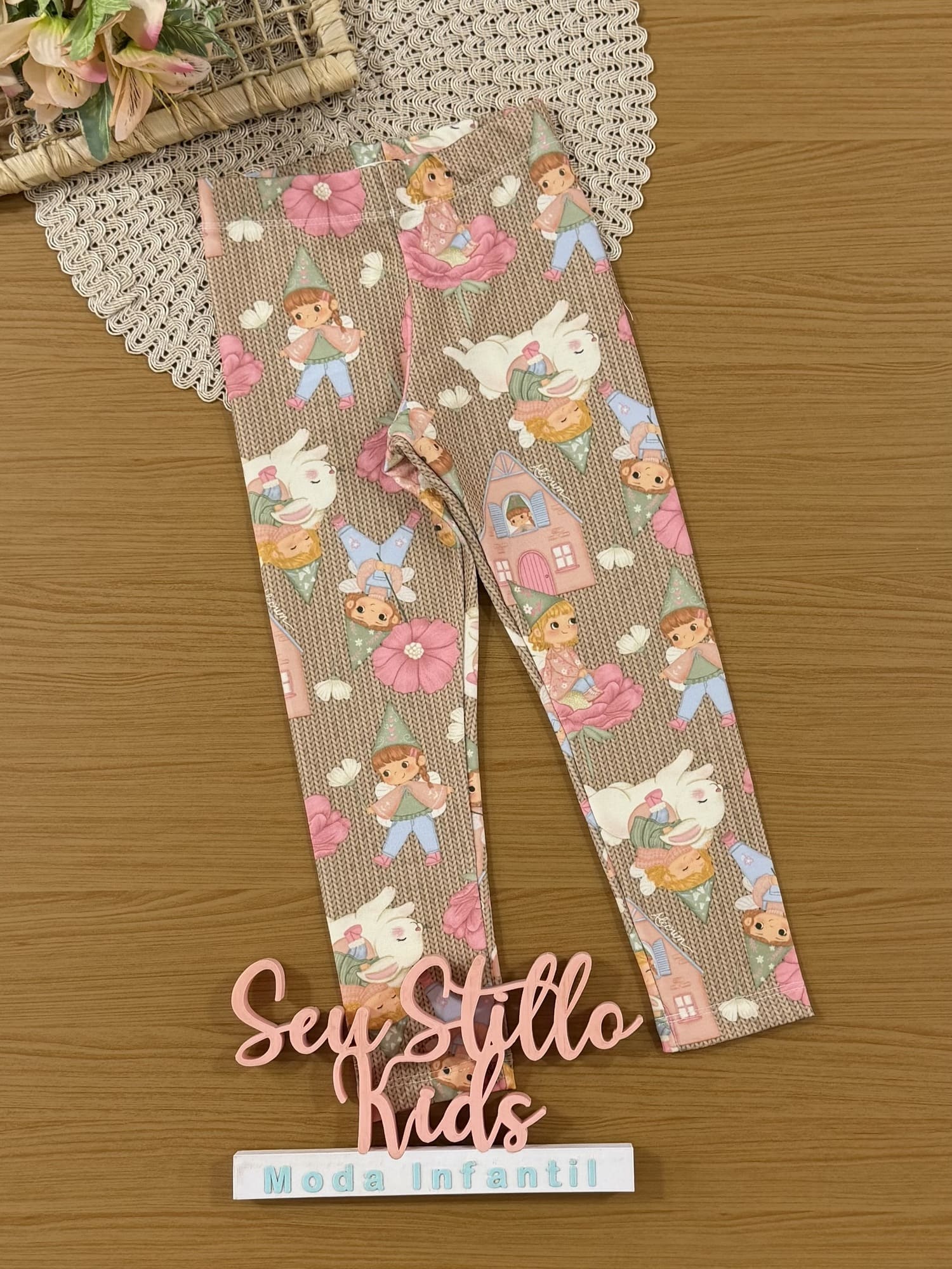 Calça Legging Infantil Kukiê Inverno Bege Mundo Encantado