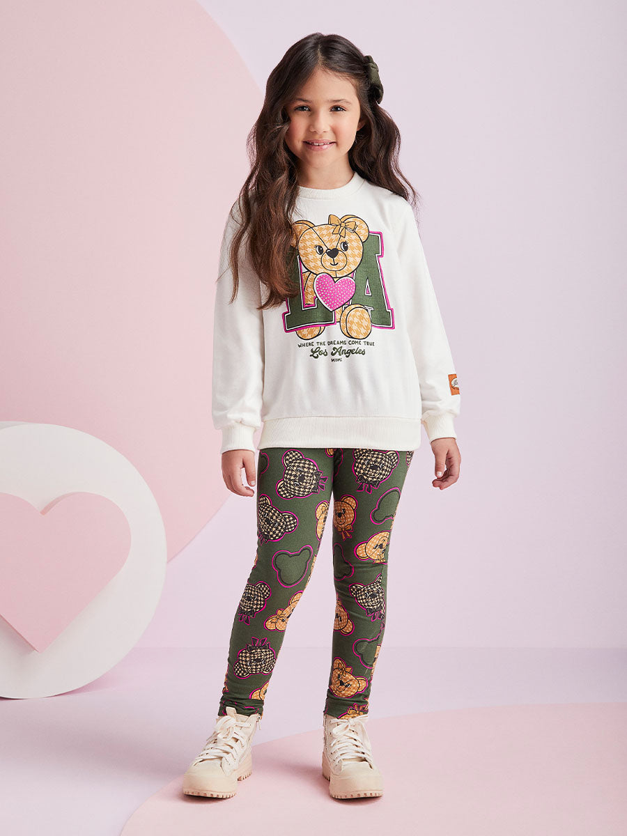 Conjunto Infantil Momi Inverno Calça Verde e Moletom Sem Flanela Ursinho