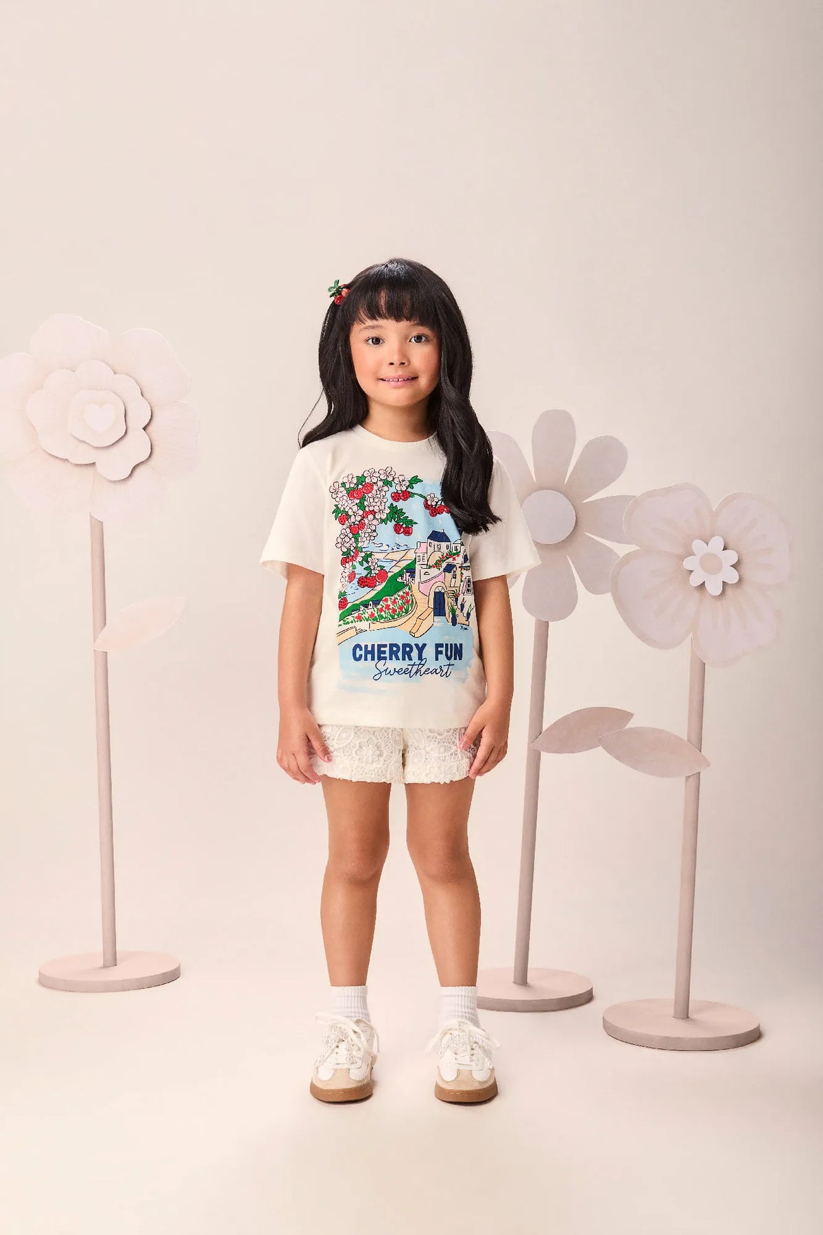 Blusa Infantil Menina Momi Branca Cherry Fun com Strass