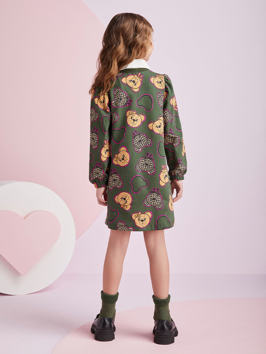 Vestido Infantil Momi Inverno Ursinho Verde