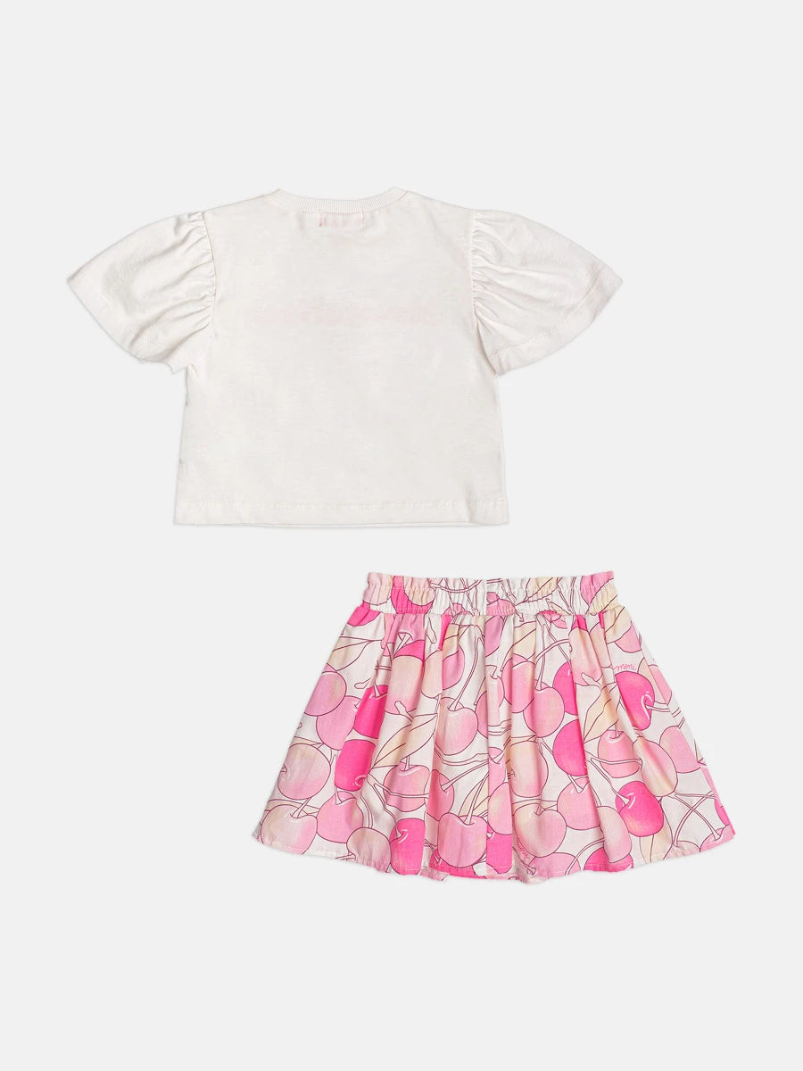 Conjunto Infantil Menina Momi com Saia e Blusa Summer Cherries