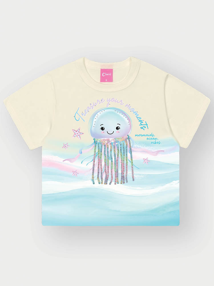 Conjunto Infantil Cinti Verão com Short Saia e Blusa Branca Polvinho