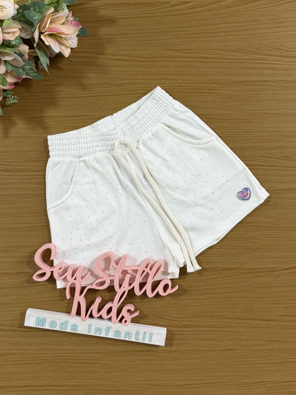 Shorts Infantil Cinti Verão Branco com Strass
