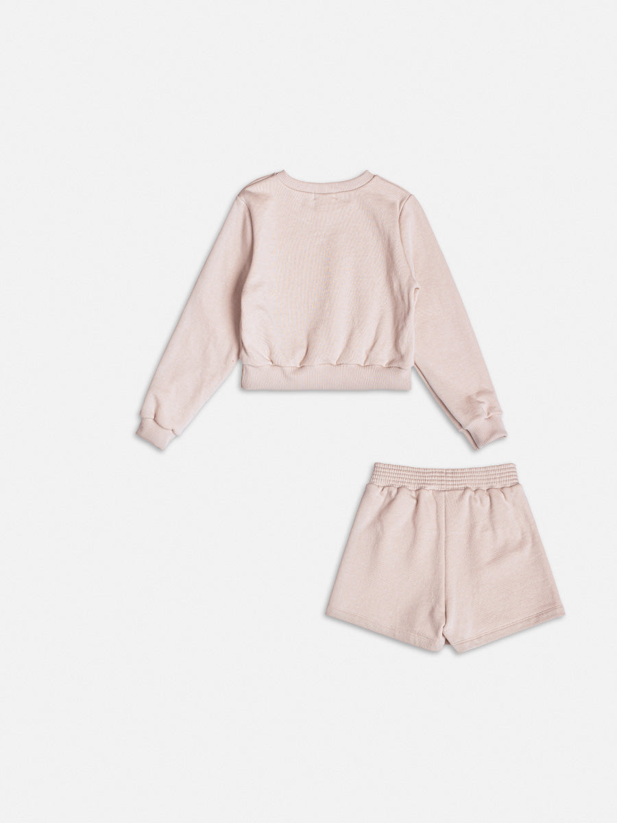 Conjunto Infantil Momi Inverno Short Saia e Casaco Bege Hello Kitty