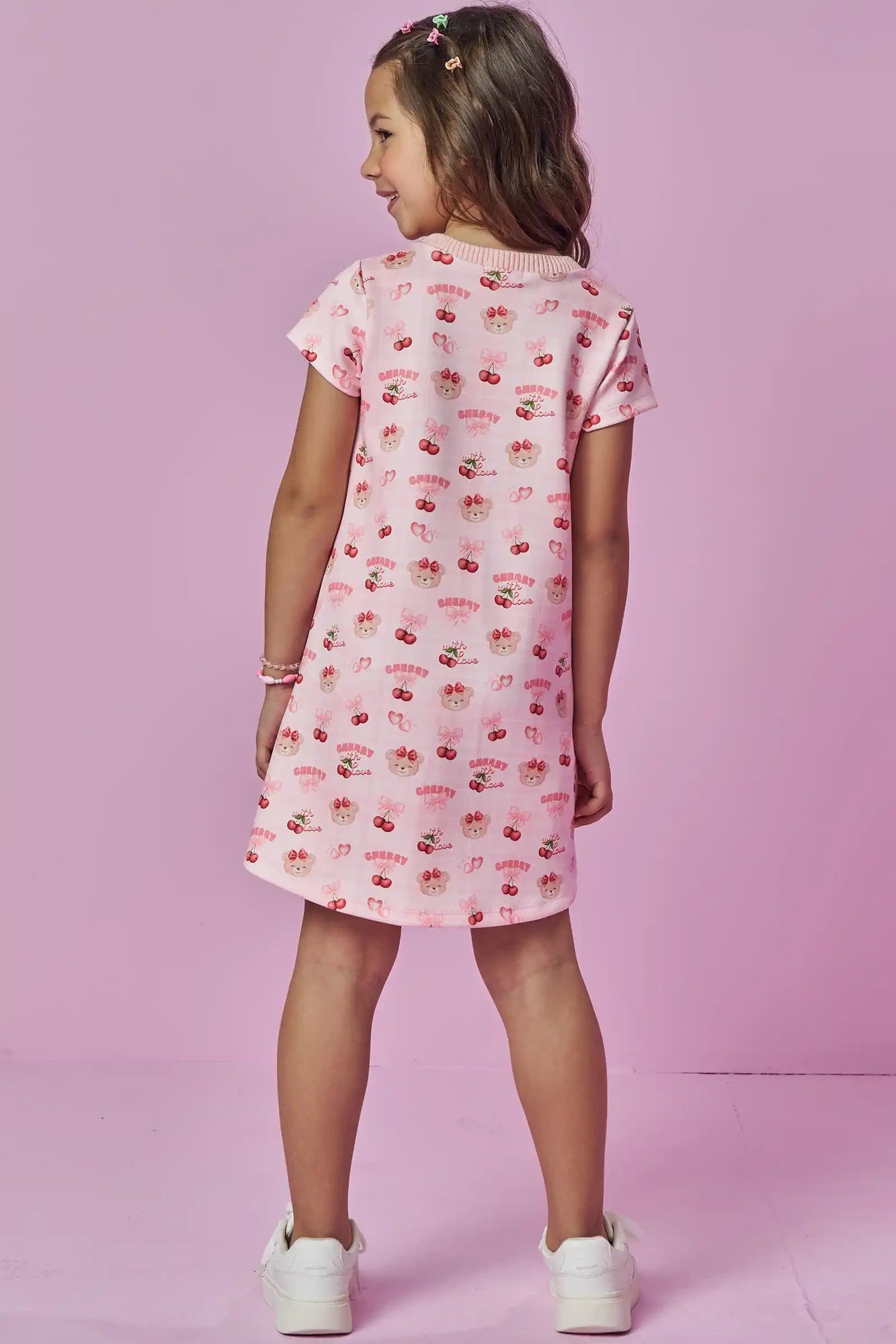 Vestido Infantil Kukiê Inverno Rosa Ursinha Cherry