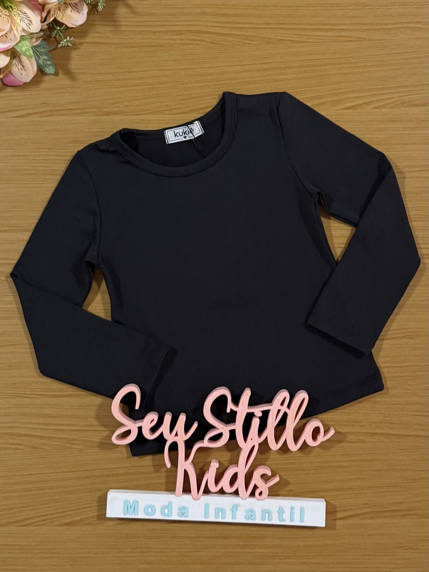 Blusa Infantil Kukiê Inverno Manga Longa Térmica Preta