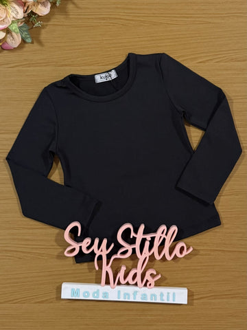 Blusa Infantil Kukiê Inverno Manga Longa Térmica Preta