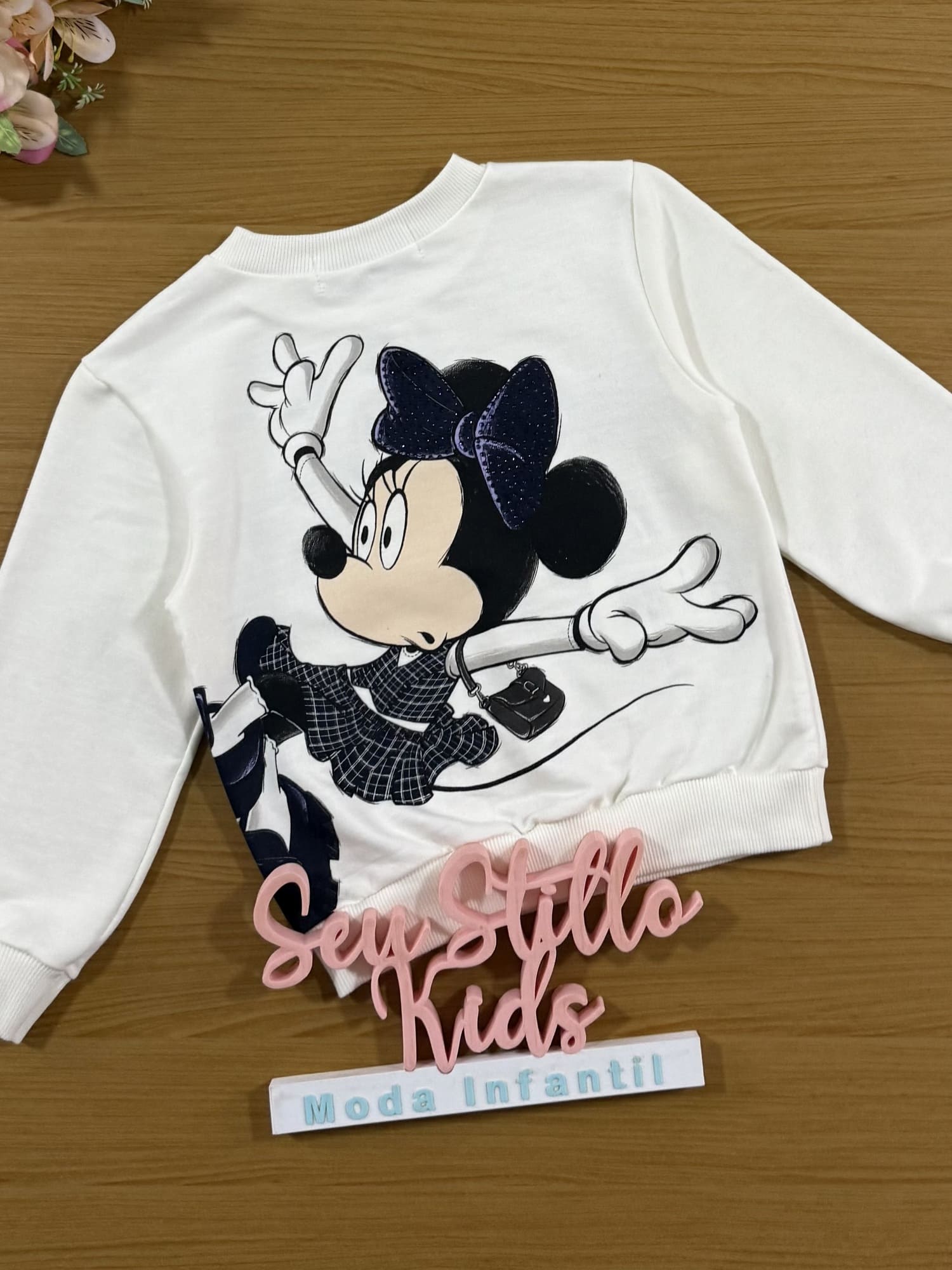 Casaco Infantil Animê Inverno Off White Minnie Mouse com Strass Disney