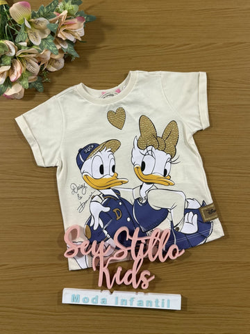 Blusa Infantil Momi Inverno Manga Curta Bege Donald e Daisy Disney