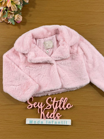 Casaco Infantil Petit Cherie Inverno Pelo Rosa Curto