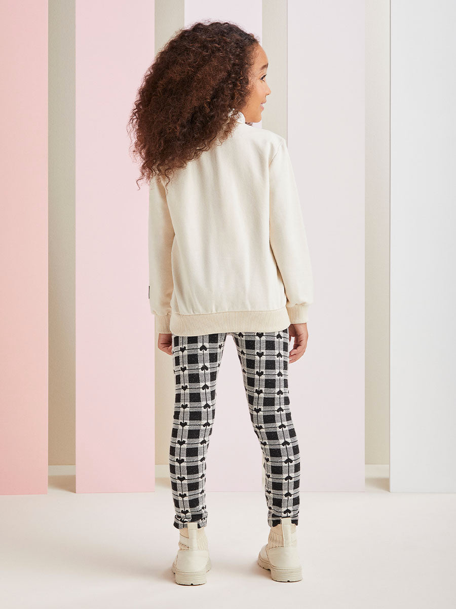 Conjunto Infantil Momi Inverno Legging Corações e Moletom Sem Flanela Bege