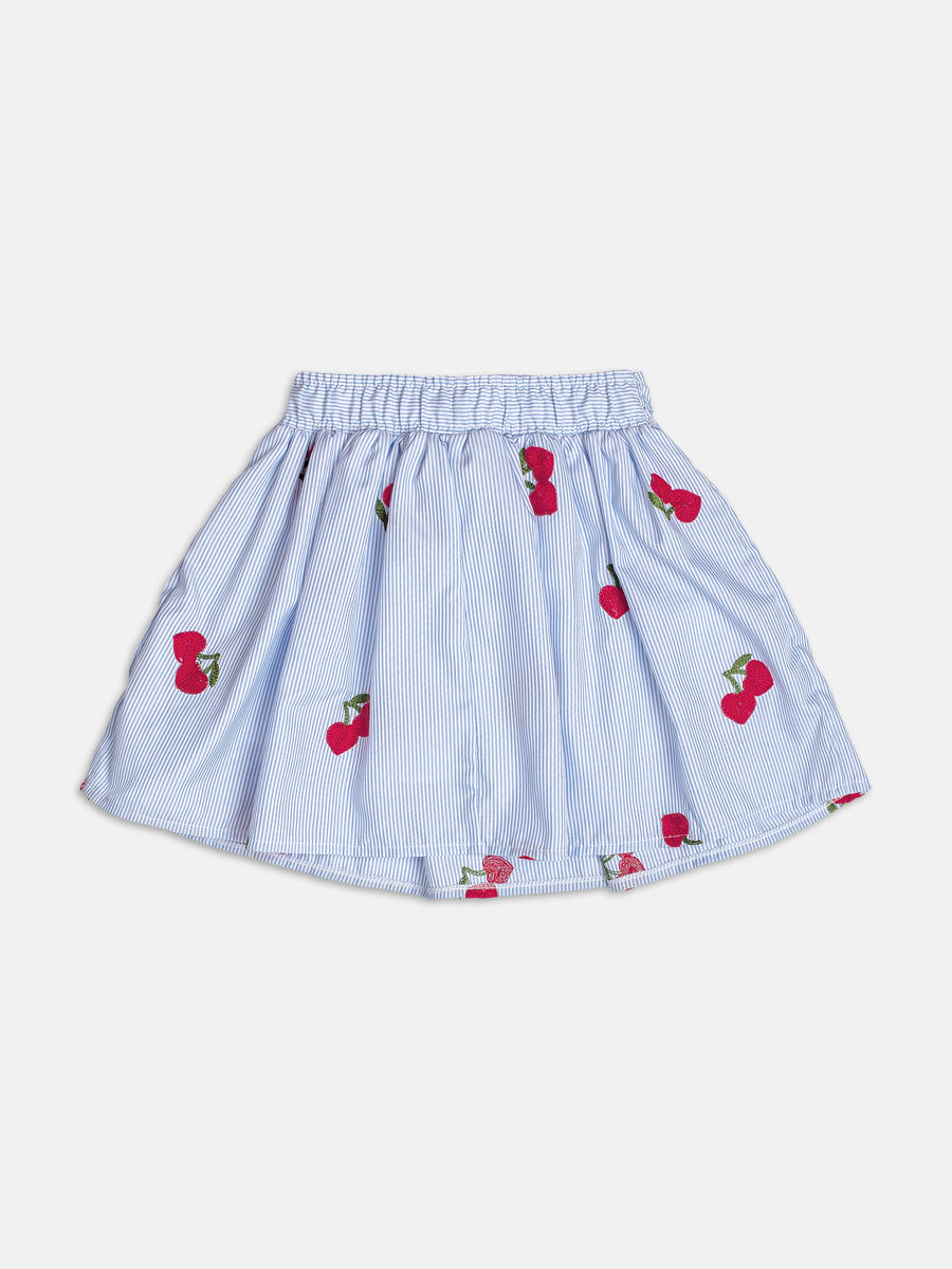 Conjunto Infantil Momi Verão com Saia Azul Listrada e Regata  Branca Cereje